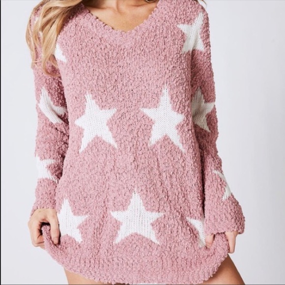 Popcorn Blush Pink Star Printed Sweater - Picture 2 of 7